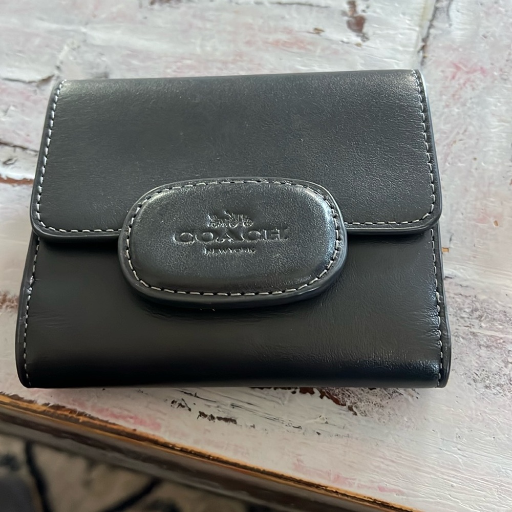Coach black leather coin wallet card holder perfect condition